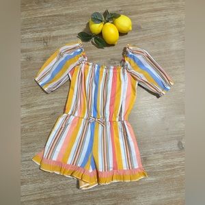 Janie and Jack STRIPED PUFF SLEEVE ROMPER sz 6 in EUC